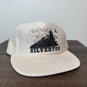 Vintage Silverton Train Trucker Hat White‎ Adjustable Snapback Otto Cap